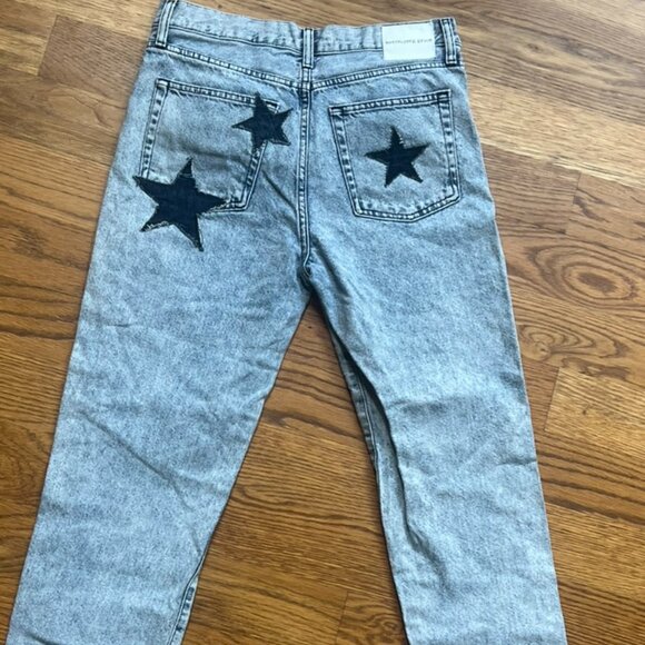 Unemployed Denim Straight Leg Jeans Distressed w/Star Patch Appliqués Size 27 - Picture 2 of 11